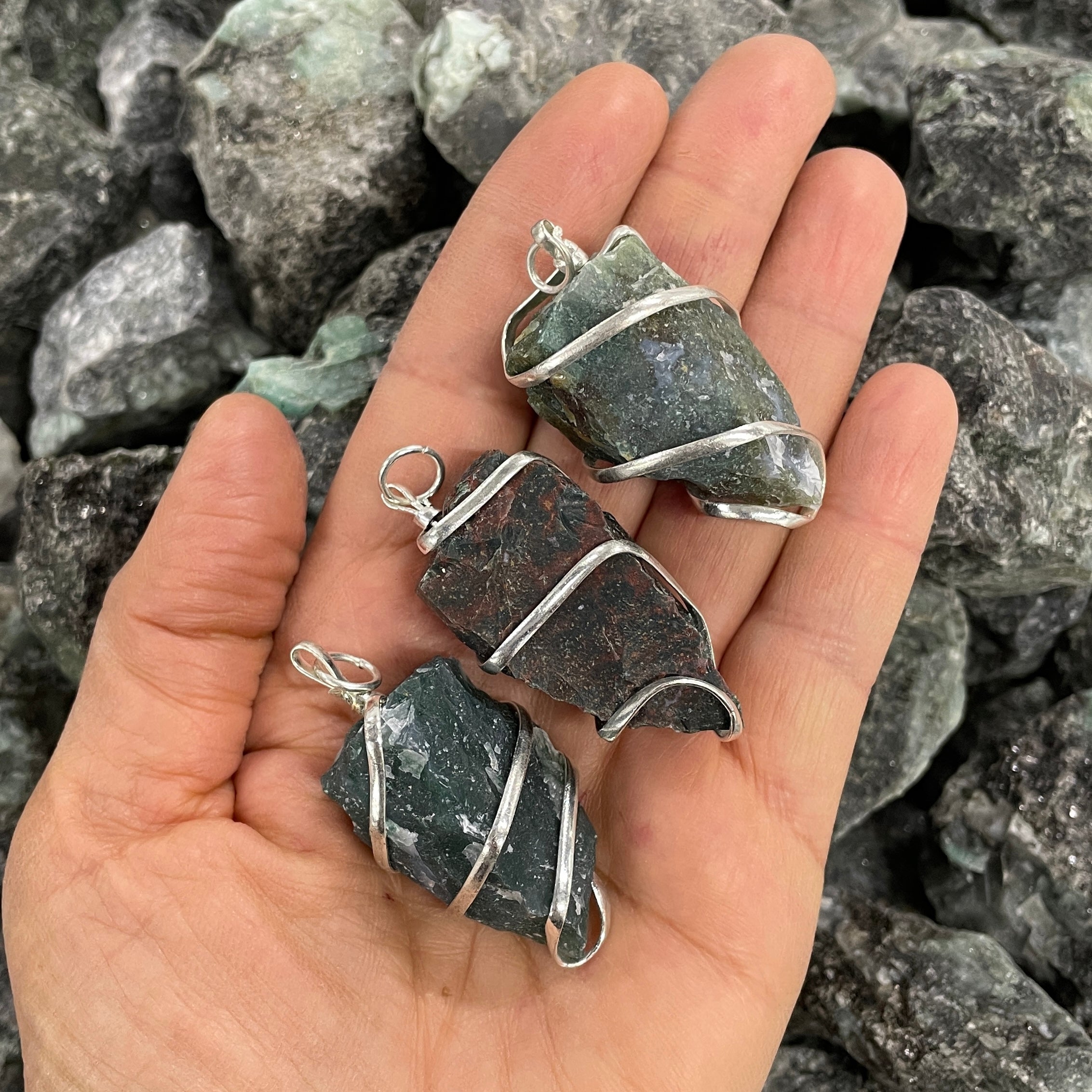 Wire Wrapped Rough Pendant - Moss Agate Wire Wrapped Rough Pendant - Moss Agate